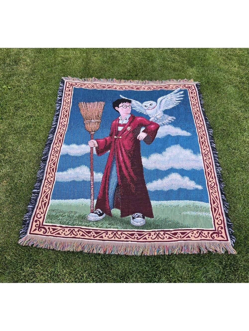 Vintage Harry Potter Hedwig Owl Woven Tapestry Throw Blanket Wall Hanging 59x47